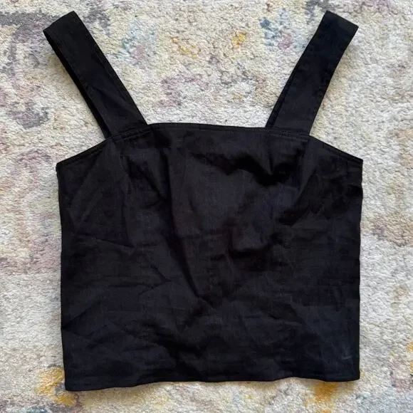 Vince Wide Strap Cropped Linen Shell Tank Top